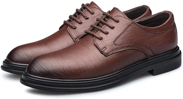 HOOENG Oxford Dress Shoes for Men Lace Up Round Toe Plaid Derby Shoes Vegan Leather Anti-Slip Non Slip Low Top Business