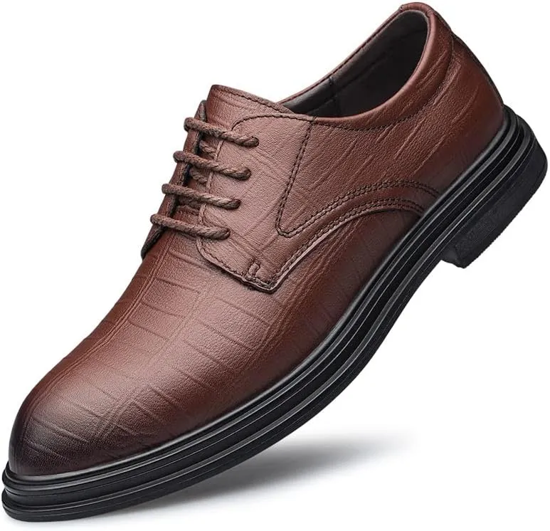 HOOENG Oxford Dress Shoes for Men Lace Up Round Toe Plaid Derby Shoes Vegan Leather Anti-Slip Non Slip Low Top Business
