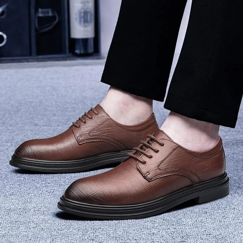 HOOENG Oxford Dress Shoes for Men Lace Up Round Toe Plaid Derby Shoes Vegan Leather Anti-Slip Non Slip Low Top Business