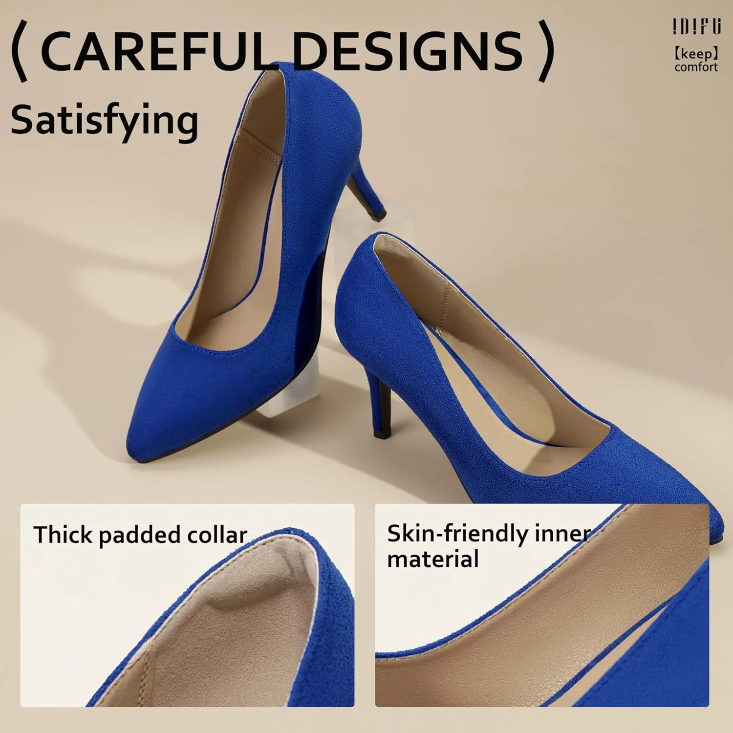 IDIFU IN3 High Heels Pumps Closed Toe Heels Women's Pumps Stiletto Pointed Toe Dress Shoes Wedding Prom Bridal Work Office Bride Bridesmaid Guest Trendy Dressy Fashion Comfortable Classic Pumps Shoes