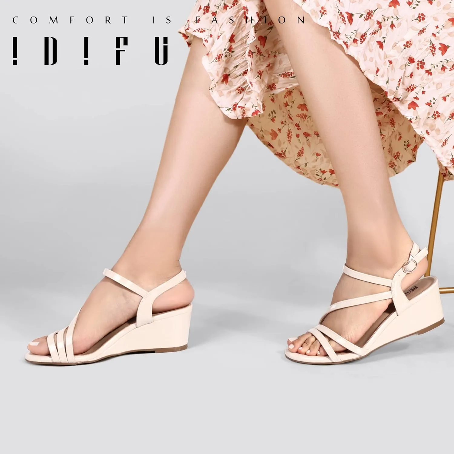IDIFU Women's Wedge Heel Sandal Dress Low Strappy 2 Inch Open Toe Wedding Bridal Shoes for Woman Ladies Evening Formal