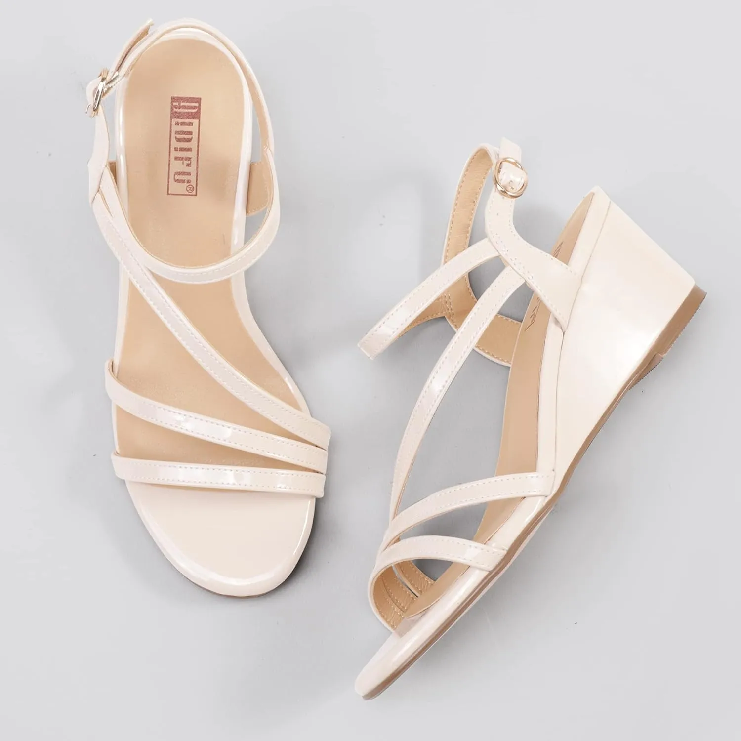 IDIFU Women's Wedge Heel Sandal Dress Low Strappy 2 Inch Open Toe Wedding Bridal Shoes for Woman Ladies Evening Formal