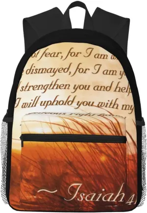 Isaiah 41 10 Bible Verse Do Not Fear I Am With You Casual Backpack – Lightweight Travel Daypack, Multi-Pocket Laptop Hiking Bag, Durable Polyester Pack For Outdoor Camping Cycling