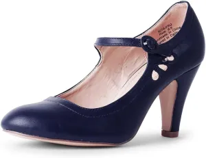 J. Adams Pixie Mary Jane Shoes Women Oxford Pumps - Cute Low Kitten High Heels - Retro Vintage Shoes for Women 1950s Mary Janes Round Toe Shoe with Ankle Strap - Women Dress Shoes