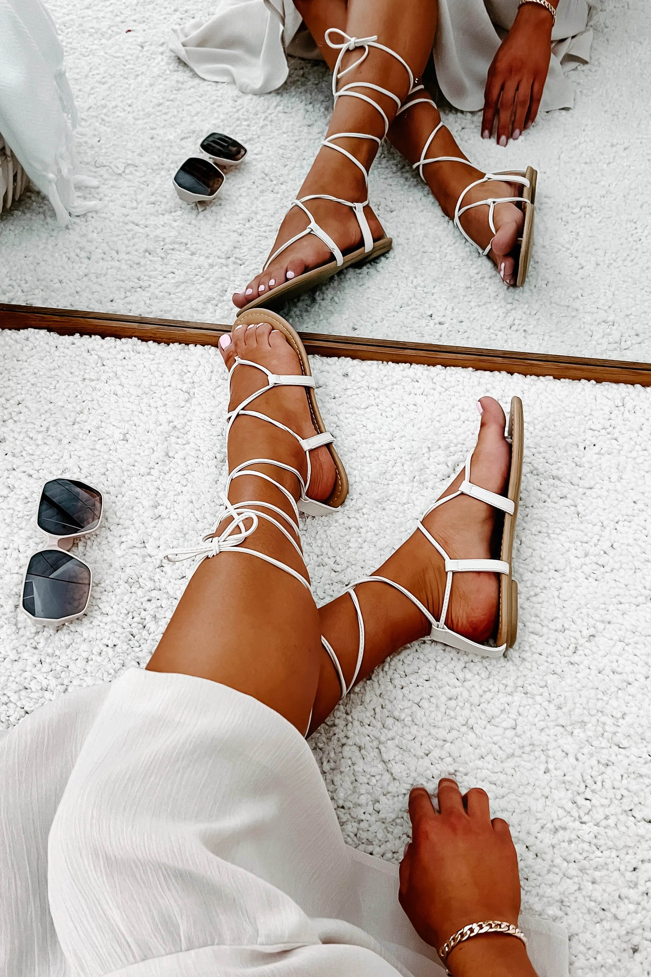 Jeanie Strappy Ankle Wrap Sandals (Bone)