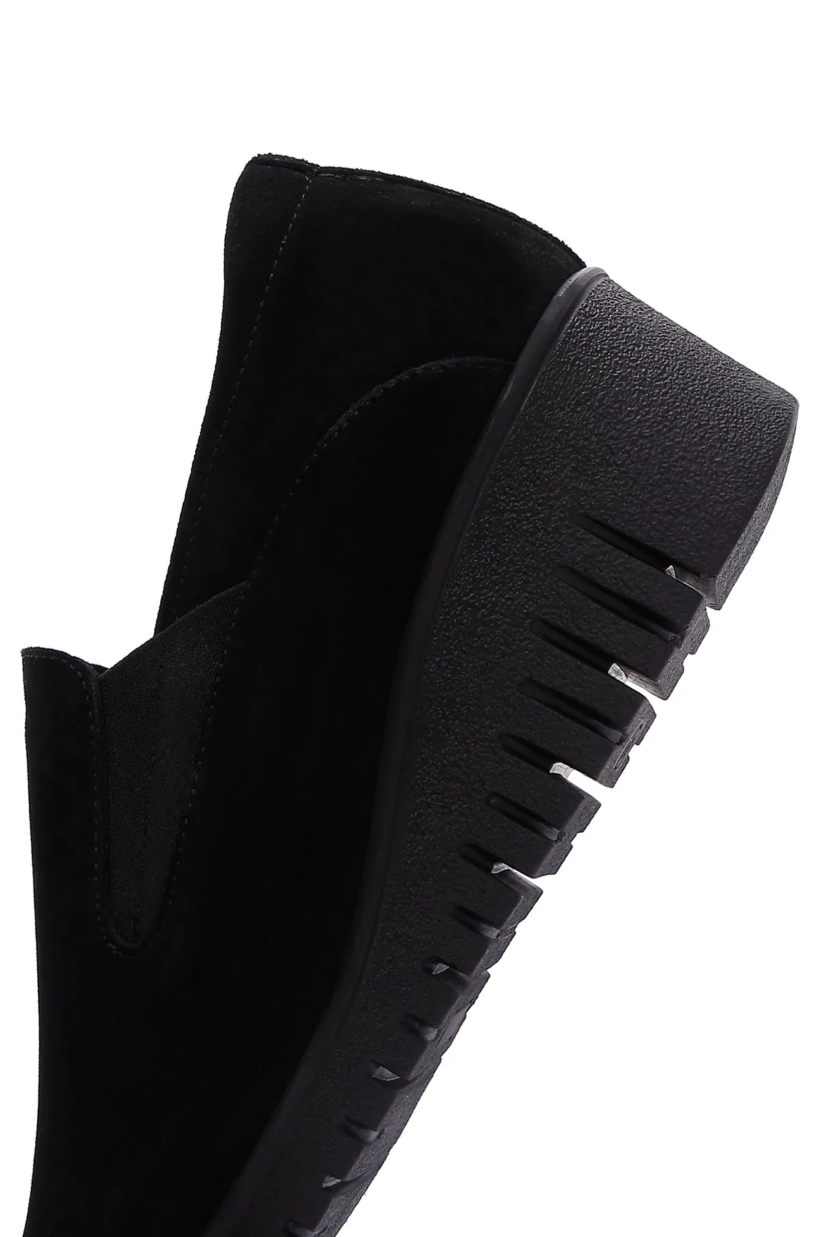 Kadın Siyah Deri Comfort Dolgu Topuklu Loafer