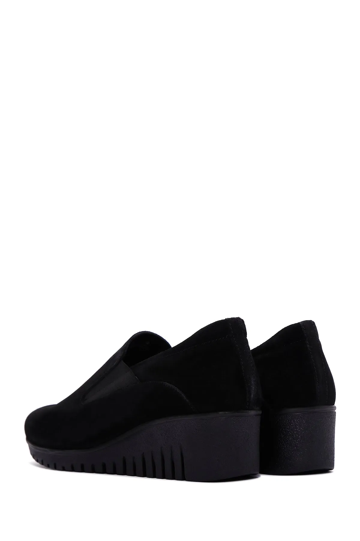 Kadın Siyah Deri Comfort Dolgu Topuklu Loafer