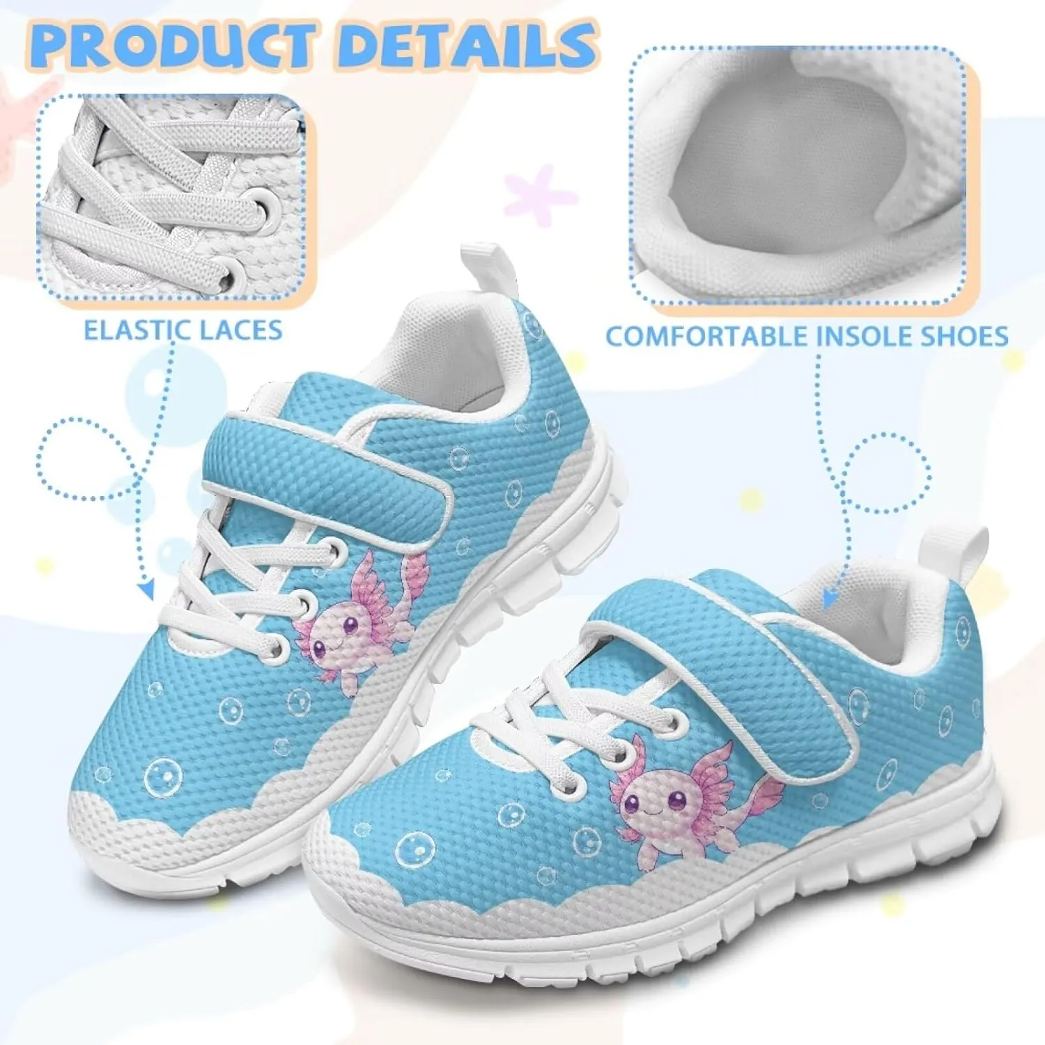 Kids Sneakers Cute Animals Print Sports Shoes for Girls Athletic Shoes Mesh Walking Shoes Non Slip Tennis Pop Shoes Single Buckle Sneakers