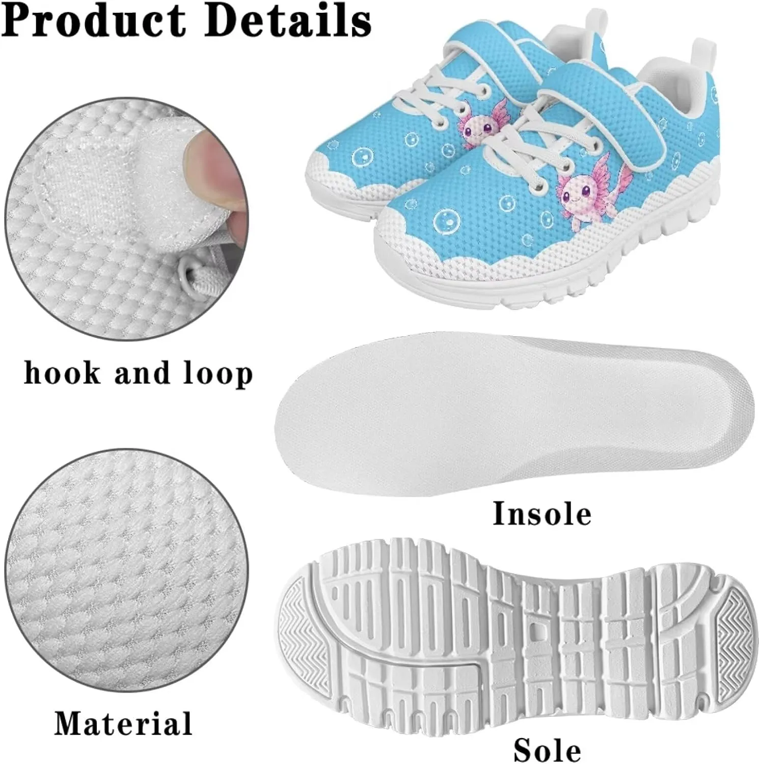 Kids Sneakers Cute Animals Print Sports Shoes for Girls Athletic Shoes Mesh Walking Shoes Non Slip Tennis Pop Shoes Single Buckle Sneakers