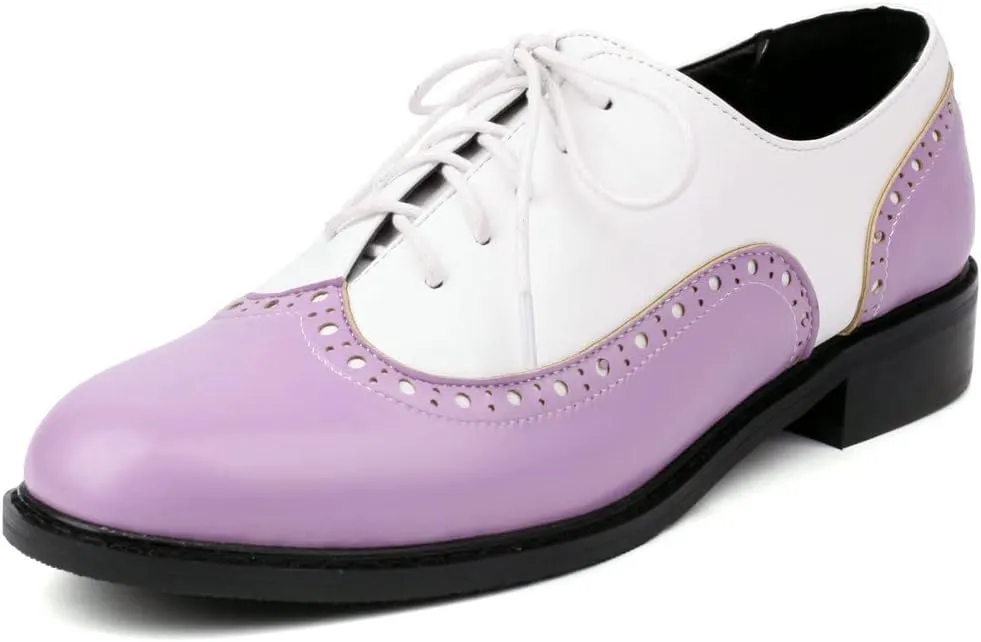KOKOMOMO Womens Wingtip Patent Leather Pointed Low Heel Oxford Flats Vintage Brogue Shoes