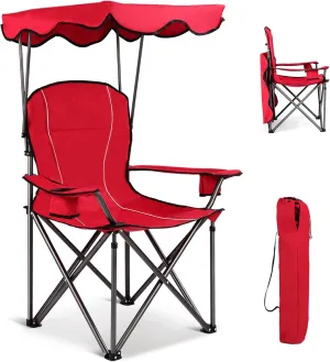 KOTEK Camping Chair with Canopy, Portable Canopy Chair with Shade, Cup Holder & Carry Bag, Outdoor Folding Chairs for Sports Events, Fishing, Beach, Picnic, Hiking, Travel (Red)