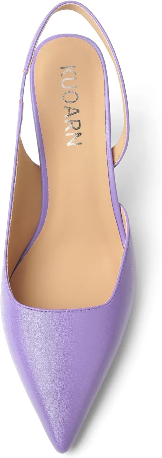 KUOARN Womens Slingback Dating Fashion Solid Slip On Pointed Toe Matte Stiletto High Heel Pumps Shoes 3.3 Inch