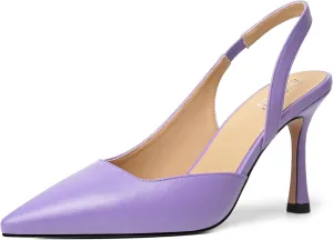 KUOARN Womens Slingback Dating Fashion Solid Slip On Pointed Toe Matte Stiletto High Heel Pumps Shoes 3.3 Inch