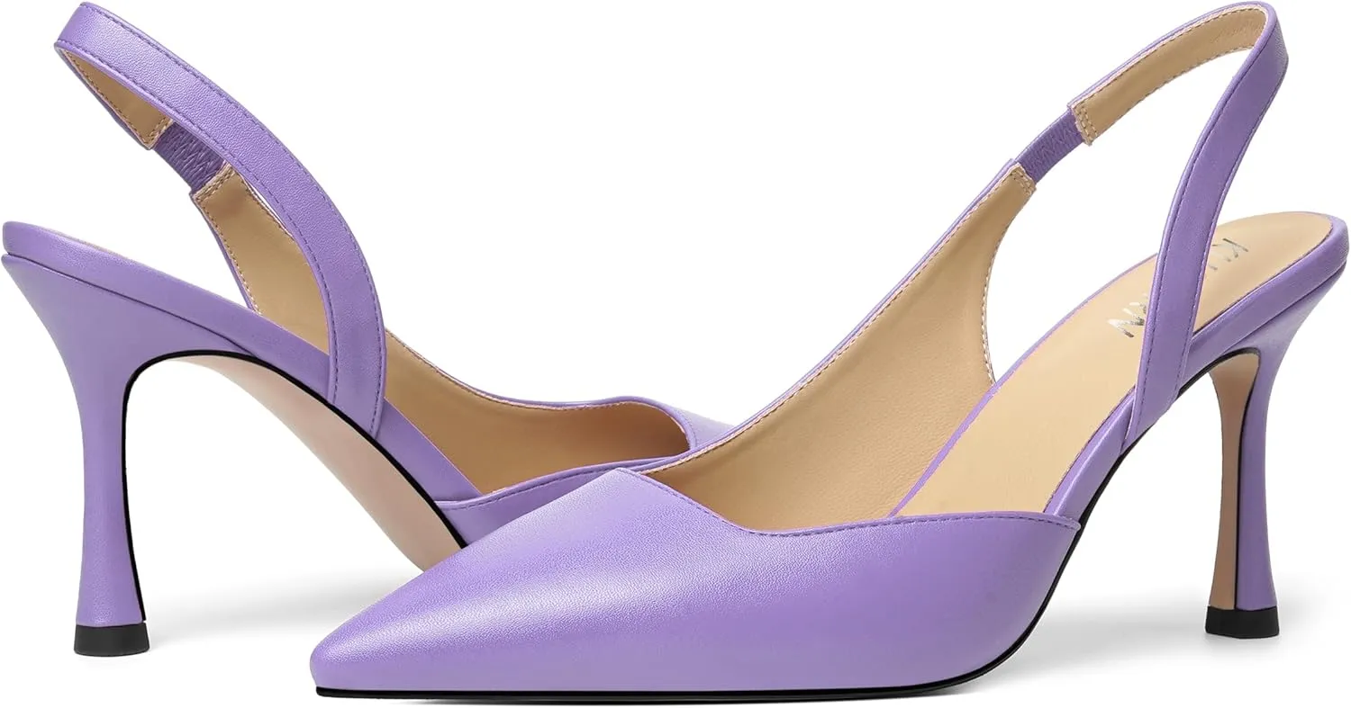 KUOARN Womens Slingback Dating Fashion Solid Slip On Pointed Toe Matte Stiletto High Heel Pumps Shoes 3.3 Inch