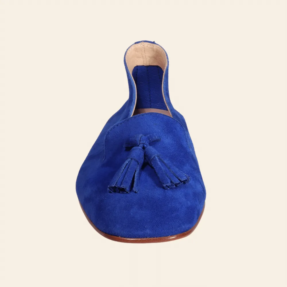 Ladies Genuine Suede Leather Ballerina Pump with Tassels in Bluette by Aliverti (ESE328)