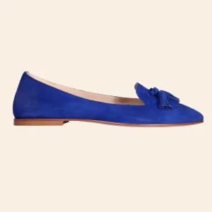 Ladies Genuine Suede Leather Ballerina Pump with Tassels in Bluette by Aliverti (ESE328)