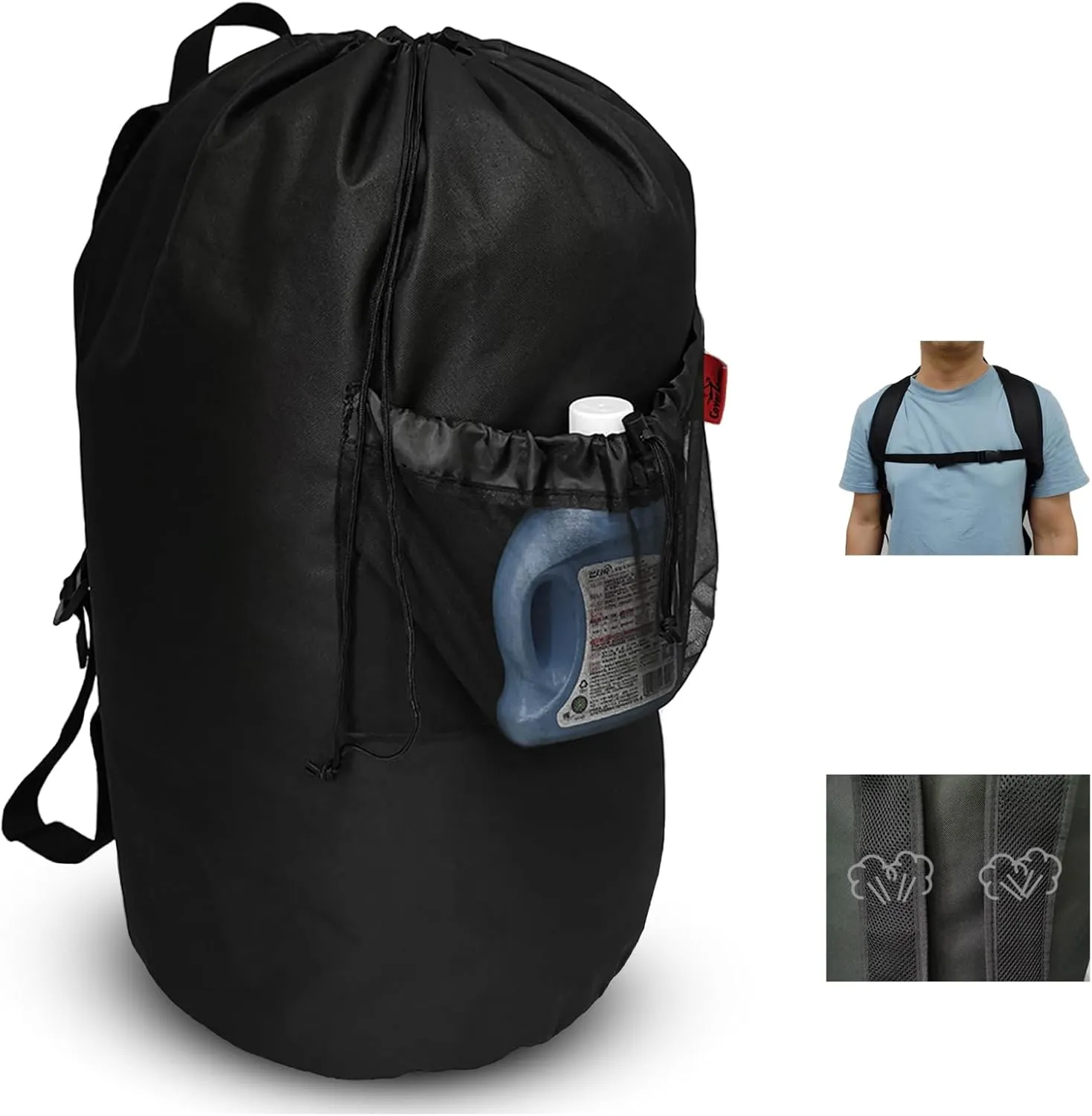 Large Laundry Bag Backpack with Padded Shoulder Straps,College Dorm Room Essentials Laundry Back pack,Adjustable Chest Clasp,Laundry Bookbag for Travel,Laundromat,Apartment,Students