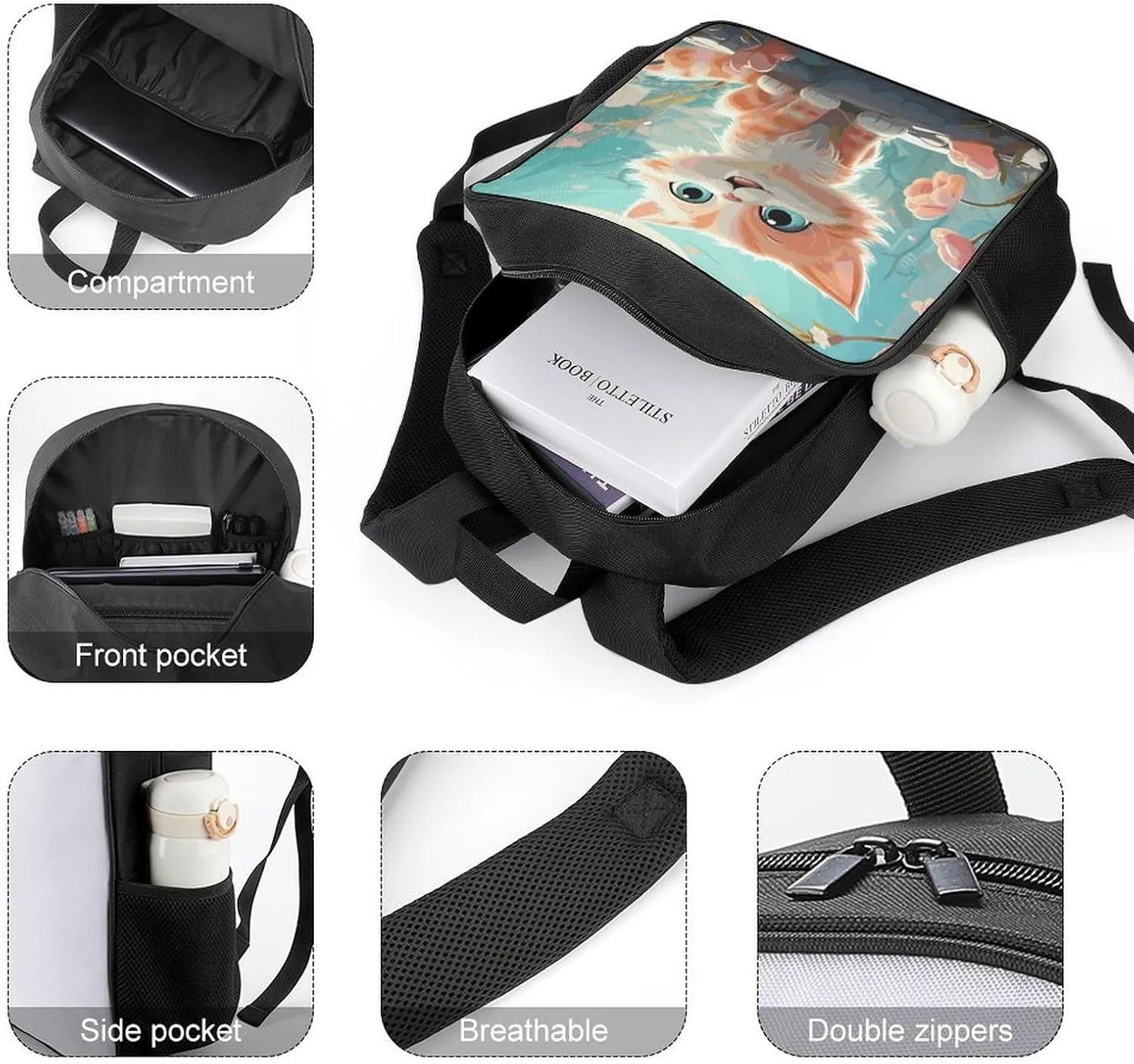 Lightweight Backpacks Cute Travel Bag Durable Cute Cats Printing Small Travel Backpack For Women & Men