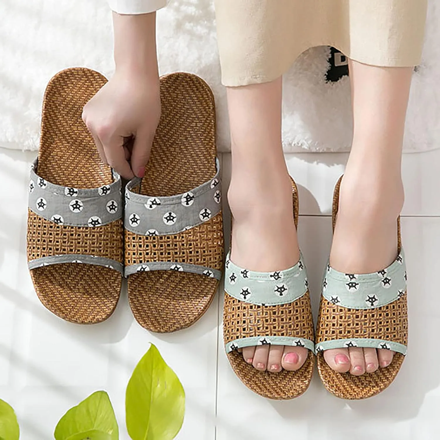Linen Home Slippers Casual Sandals Couples Summer Tiger Pattern Home Interior Slip Thick Sole Floor Linen Slippers