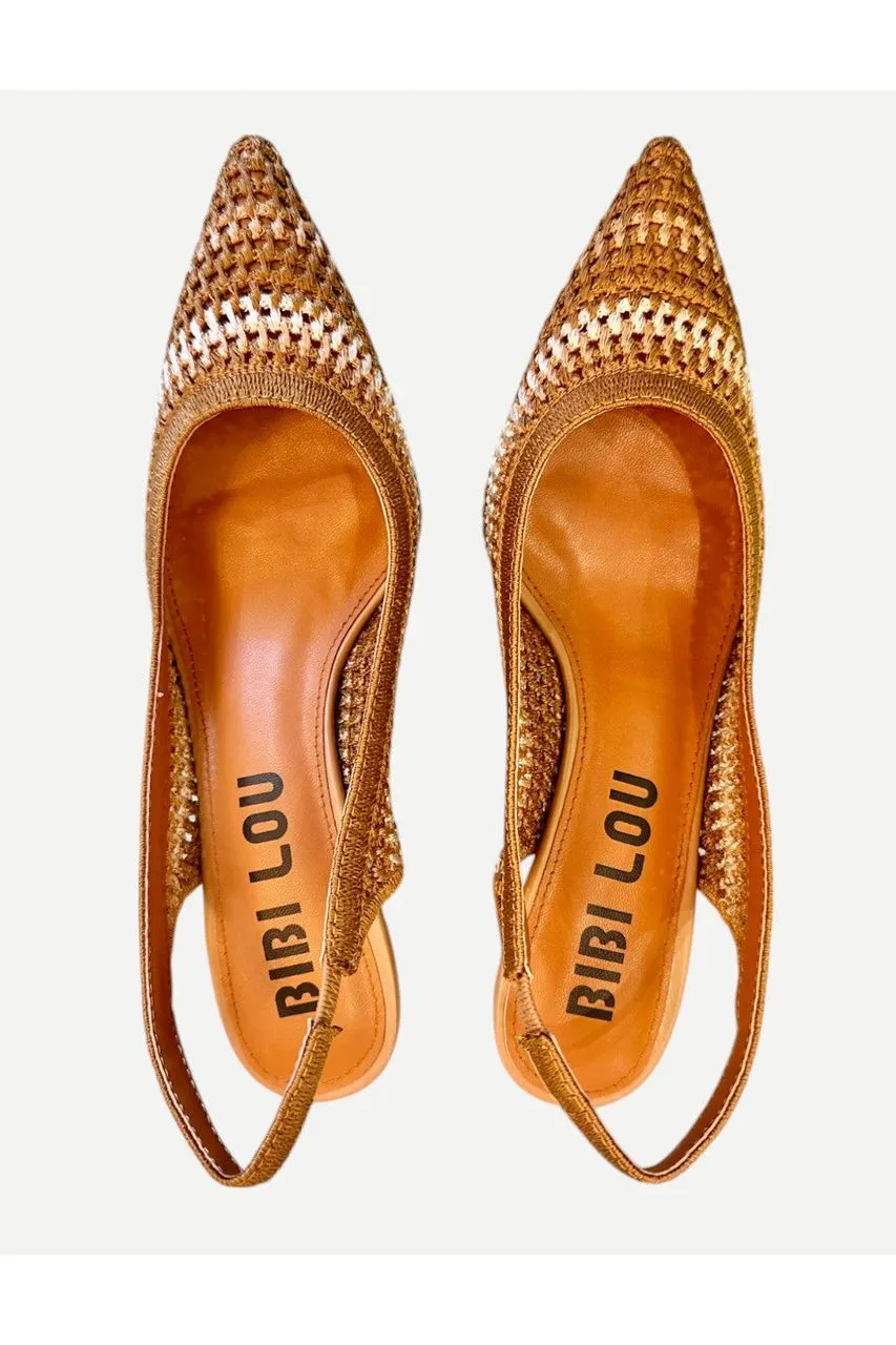 Lola Cruz Salones Slingback Pump Heel, Crocheted Tan