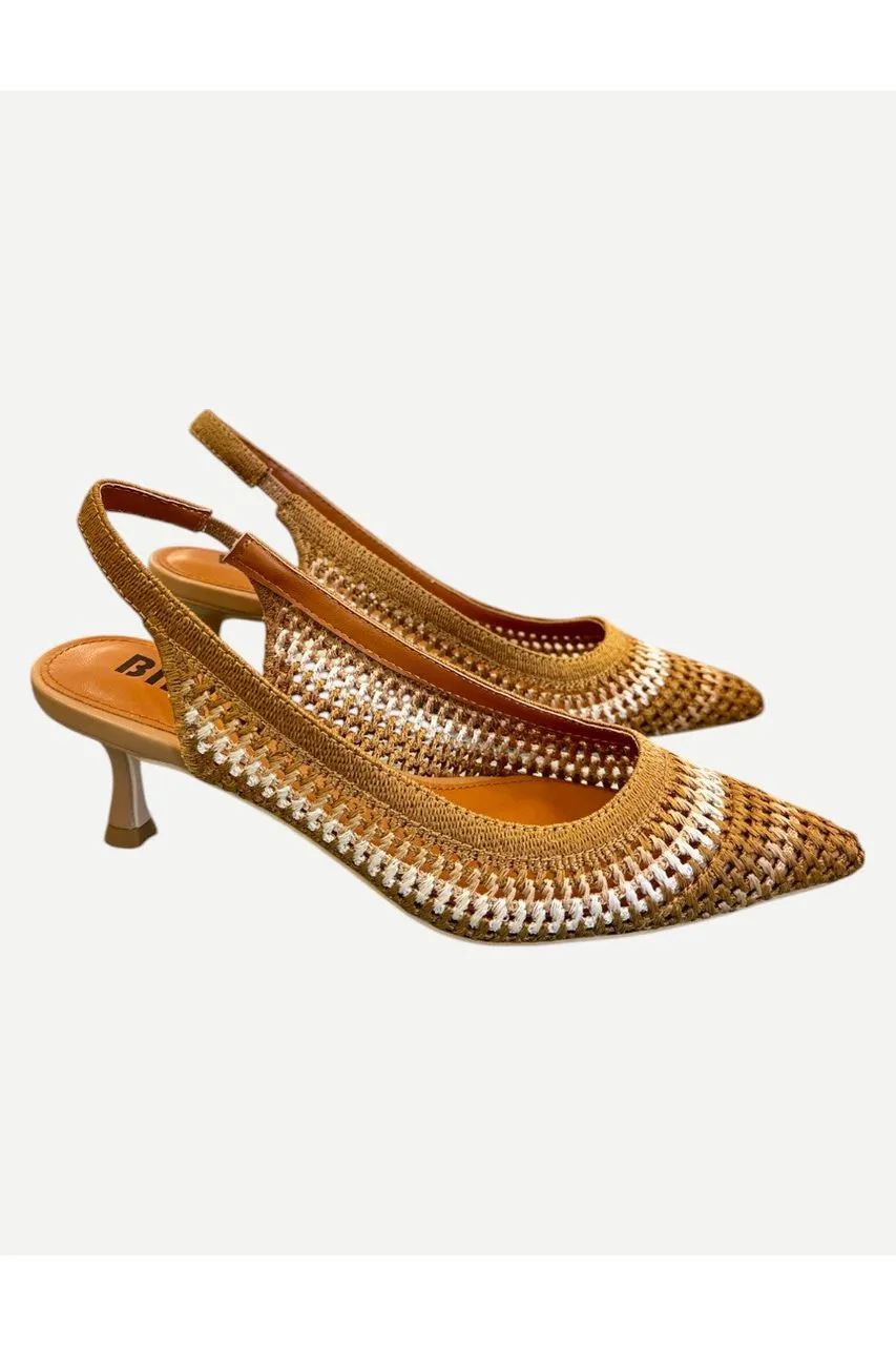 Lola Cruz Salones Slingback Pump Heel, Crocheted Tan