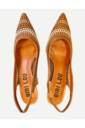 Lola Cruz Salones Slingback Pump Heel, Crocheted Tan