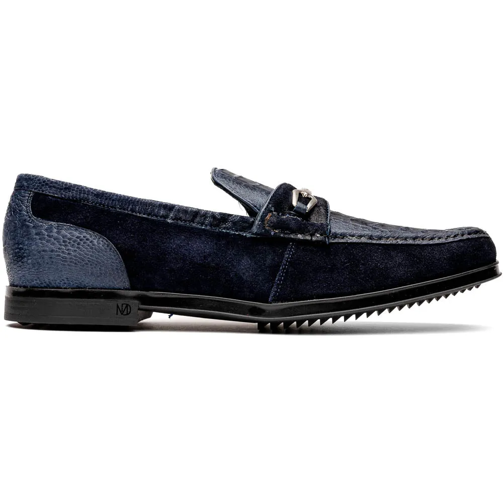 Marco Di Milano Navy Hugo Sueded Ostrich Leg Bit Loafers