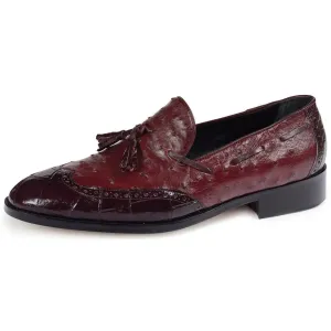 Mauri Leonardo 53129 Burgundy/Ruby Red Genuine Body Alligator/Ostrich Loafer Shoes