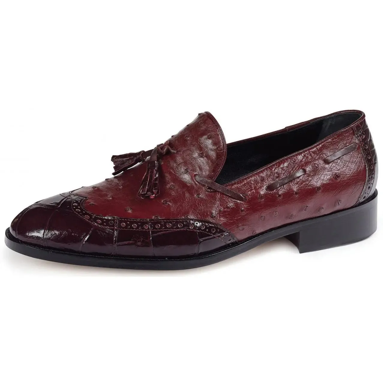 Mauri Leonardo 53129 Burgundy/Ruby Red Genuine Body Alligator/Ostrich Loafer Shoes