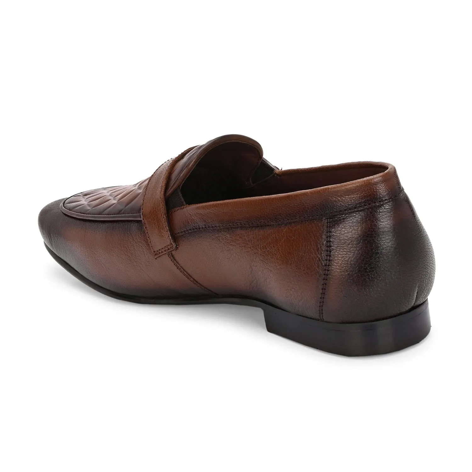 Men Premium Leather Quilted Pattern Penny Loafers with Tunit Sole (Miles-05-Mocca)