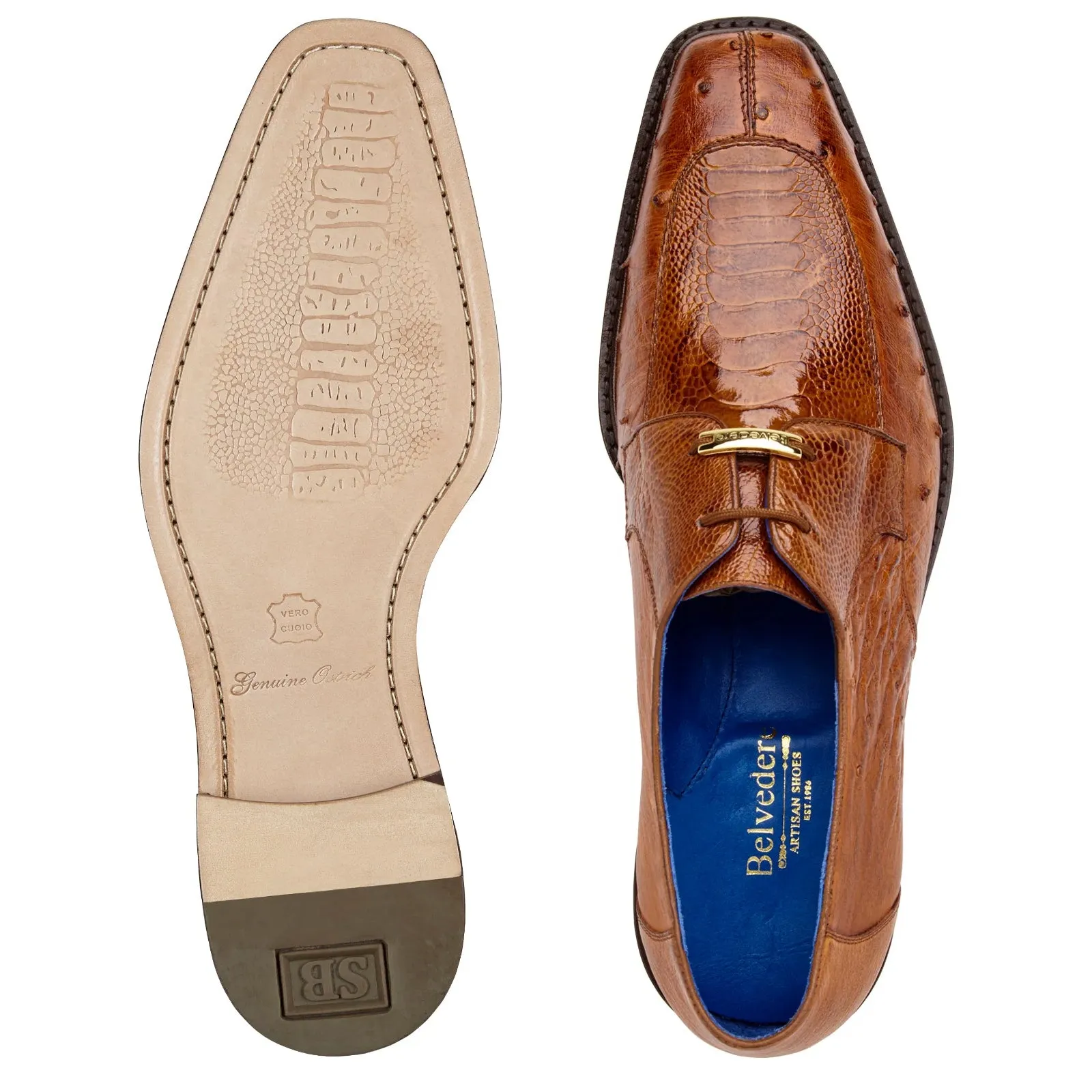 Men's Belvedere Bolero Ostrich Moc Toe Dress Shoe in Camel