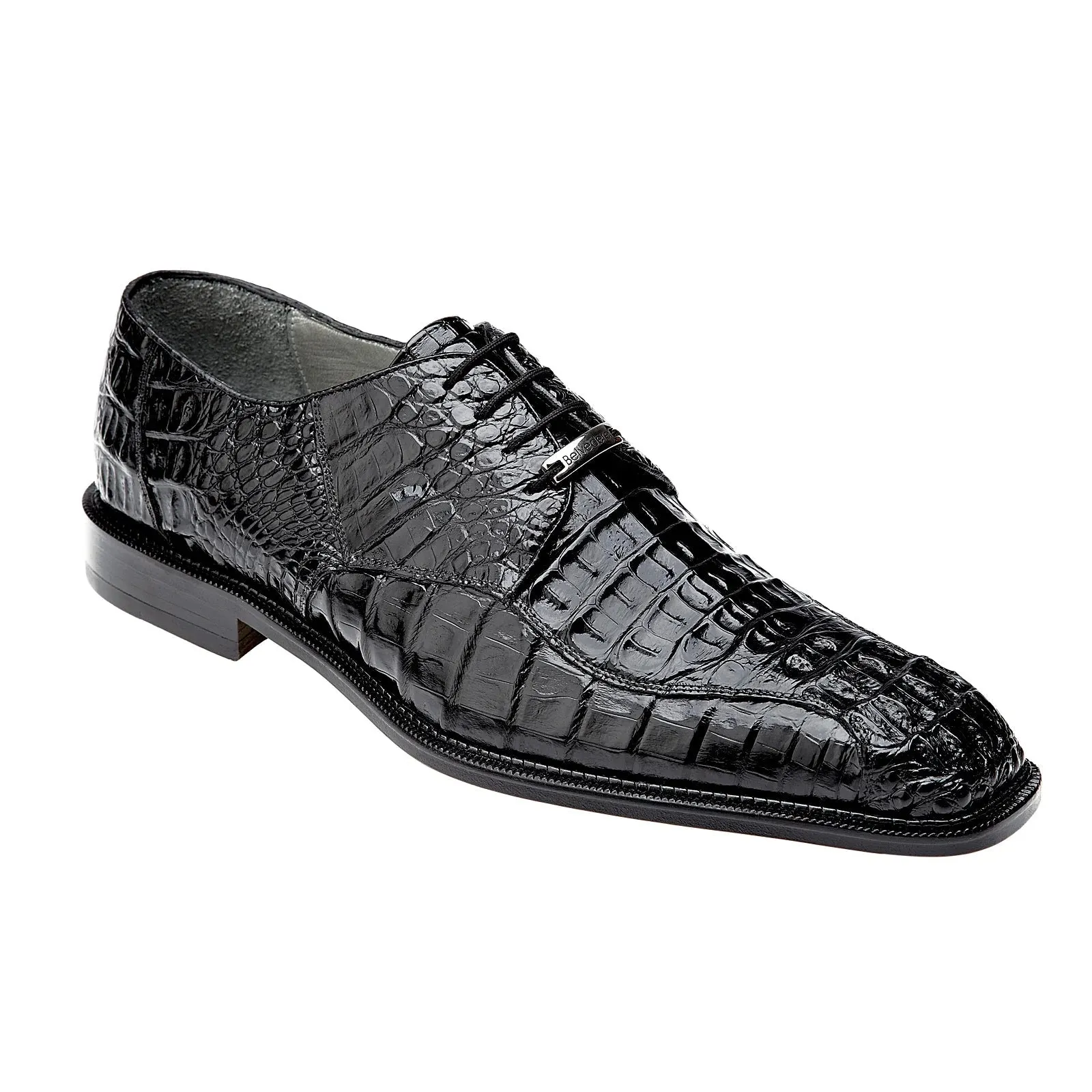 Men's Belvedere Chapo Hornback Caiman Crocodile Dress Shoe in Black