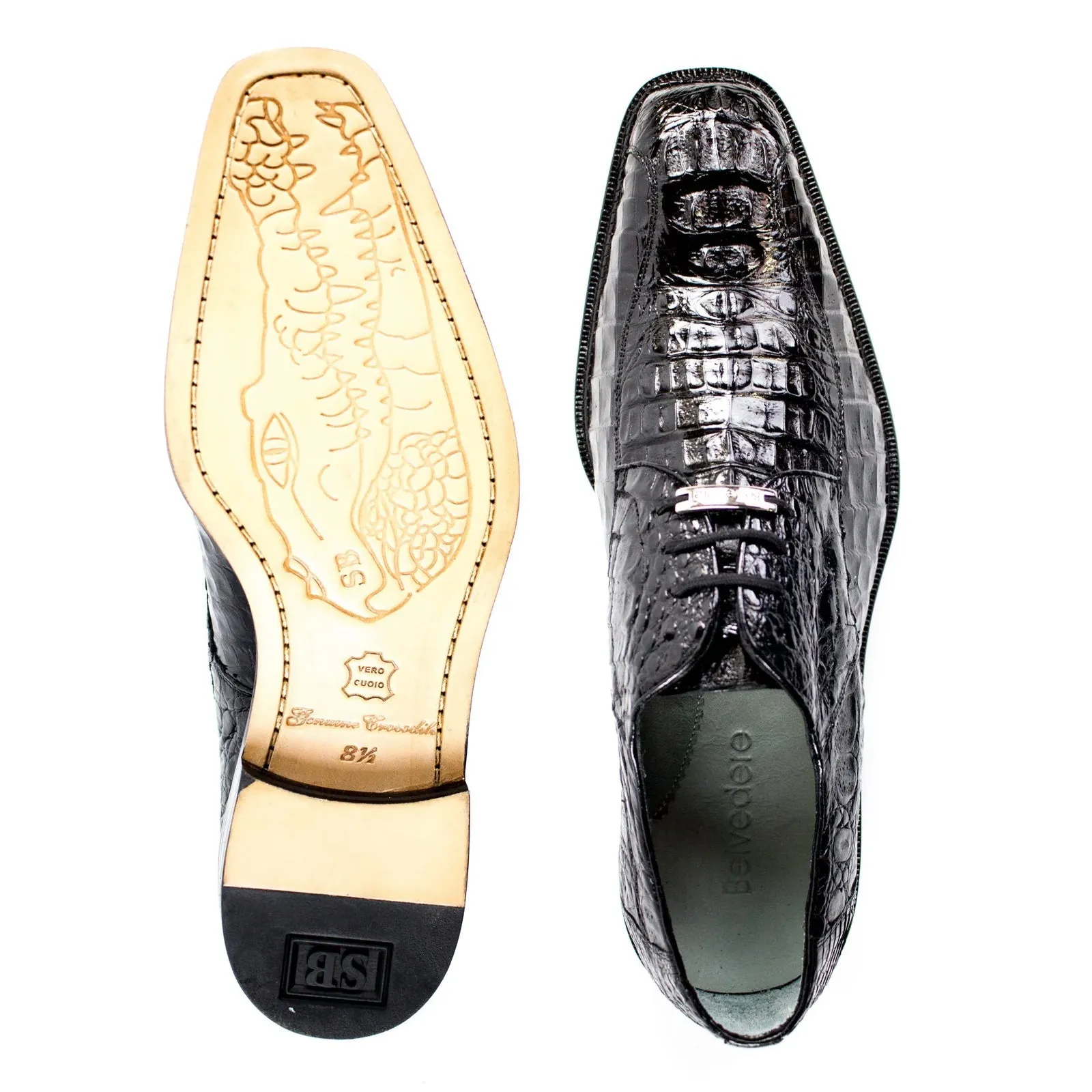 Men's Belvedere Chapo Hornback Caiman Crocodile Dress Shoe in Black