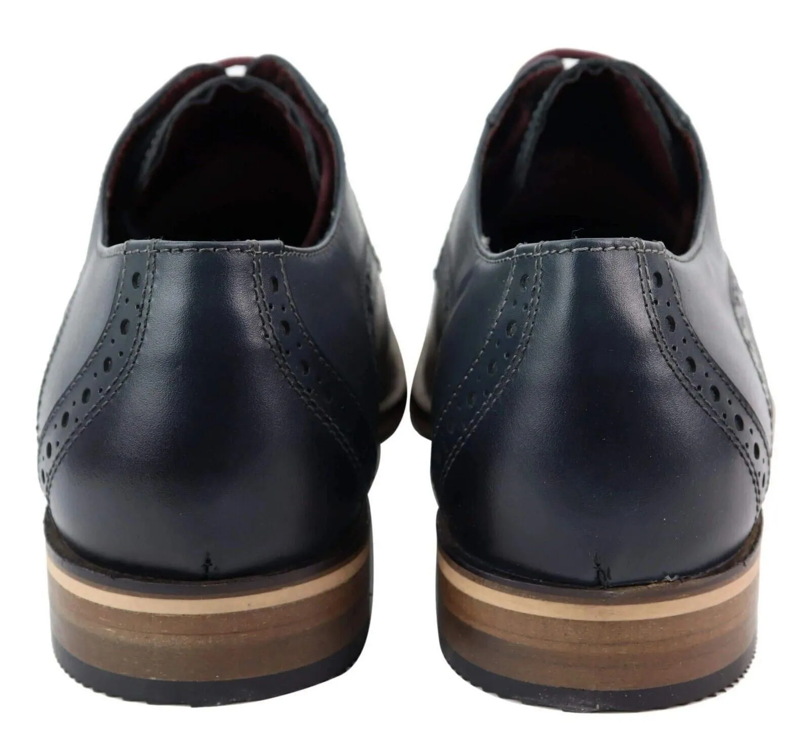 Mens Classic Oxford Brogue Derby Shoes in Navy Blue Leather
