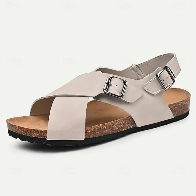 Men's Leather Flat Sandals with Buckle for Breathable Summer Wear - 59 Street Vibes