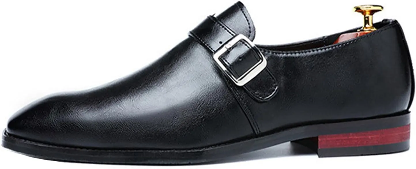 Men's Leather Monk Buckle Formal Oxford Shoes Round Toe Slip-On Fashion Low Top Casual Business Formal Shoes