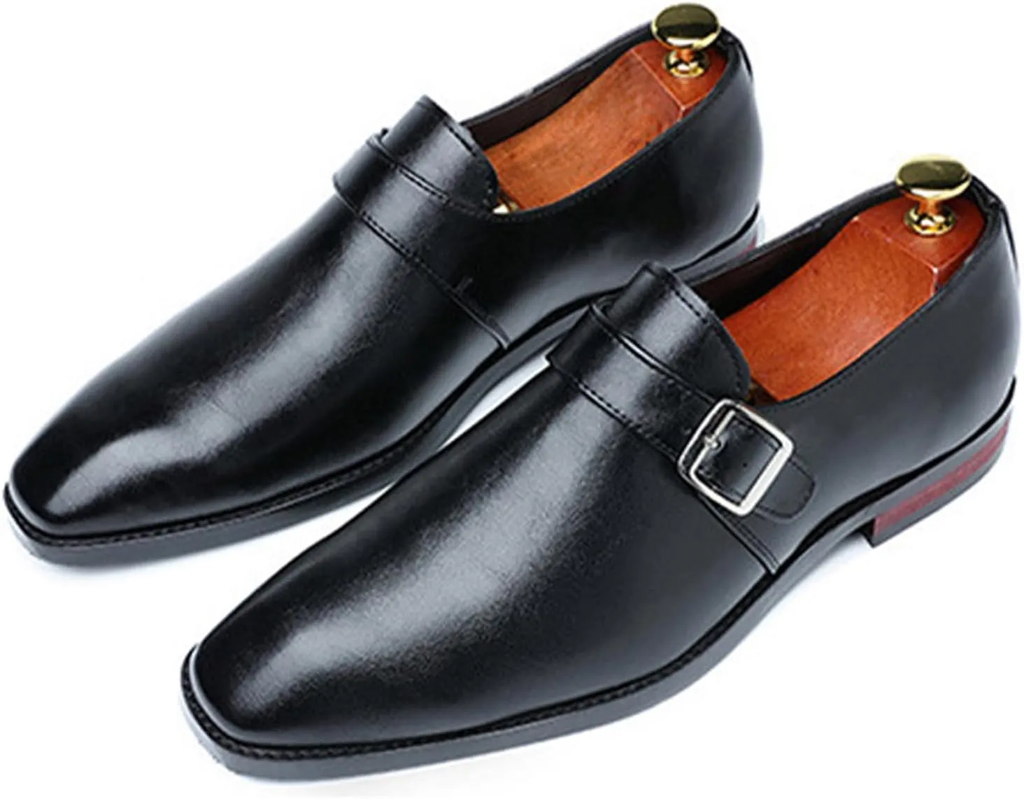 Men's Leather Monk Buckle Formal Oxford Shoes Round Toe Slip-On Fashion Low Top Casual Business Formal Shoes