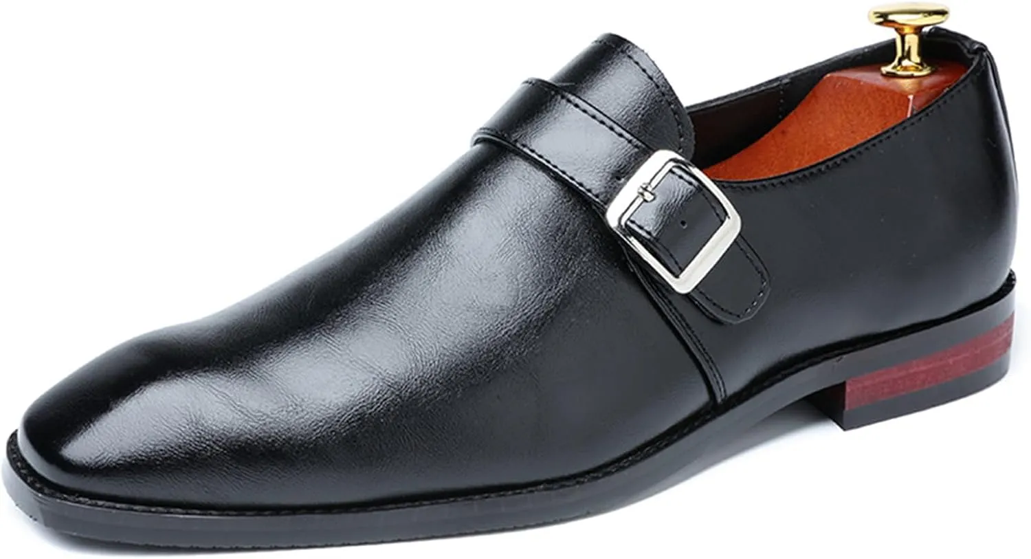 Men's Leather Monk Buckle Formal Oxford Shoes Round Toe Slip-On Fashion Low Top Casual Business Formal Shoes