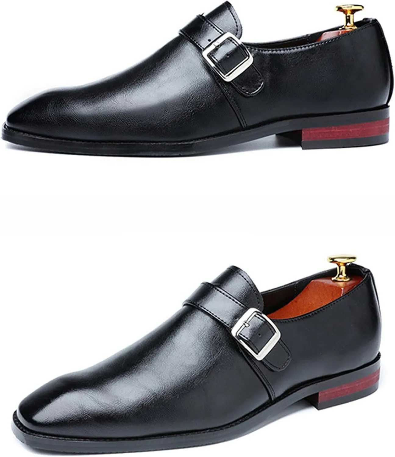 Men's Leather Monk Buckle Formal Oxford Shoes Round Toe Slip-On Fashion Low Top Casual Business Formal Shoes