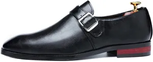 Men's Leather Monk Buckle Formal Oxford Shoes Round Toe Slip-On Fashion Low Top Casual Business Formal Shoes