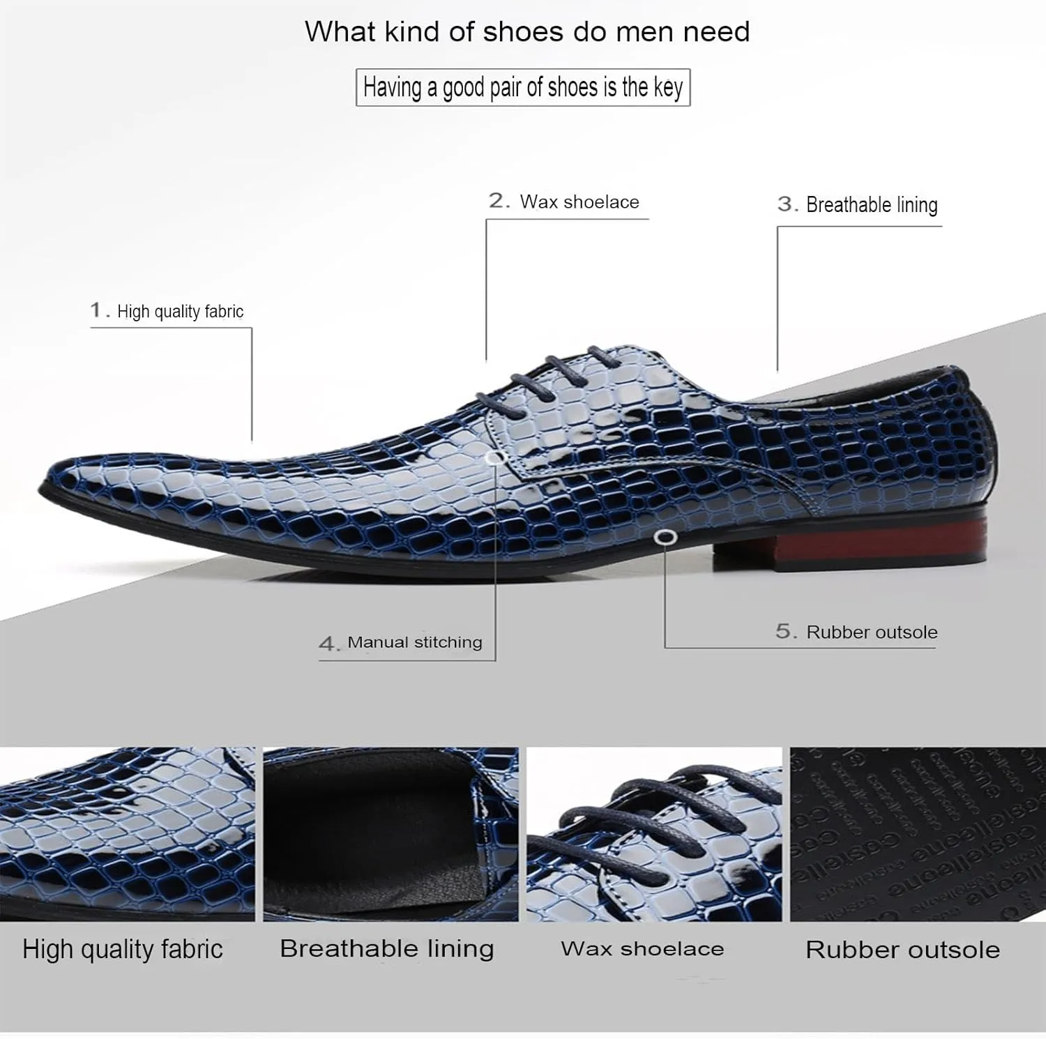 Men's Patterned Pointed Tie Up Business Formal Leather Shoes Classic and Fashionable Oxford Patent Leather Dress Leather Shoes