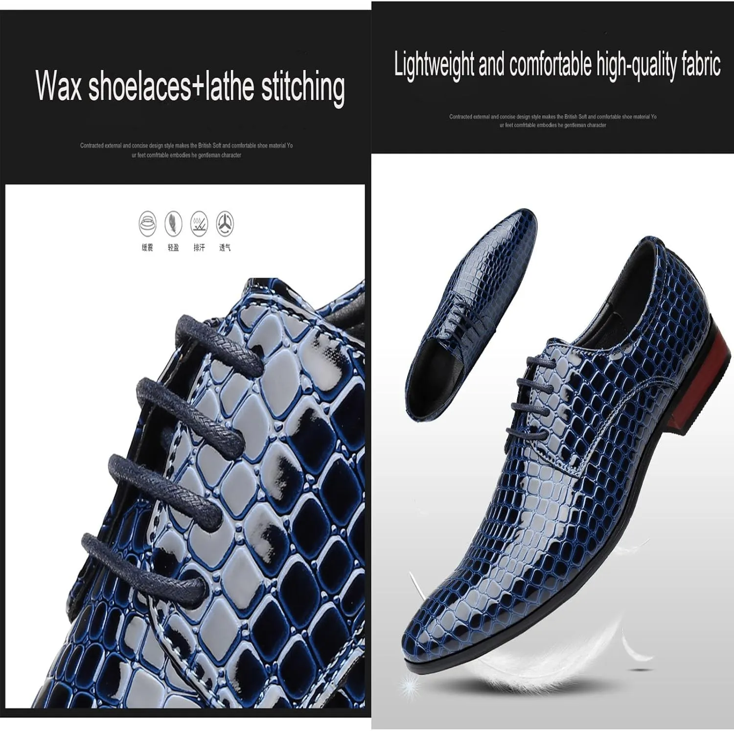 Men's Patterned Pointed Tie Up Business Formal Leather Shoes Classic and Fashionable Oxford Patent Leather Dress Leather Shoes