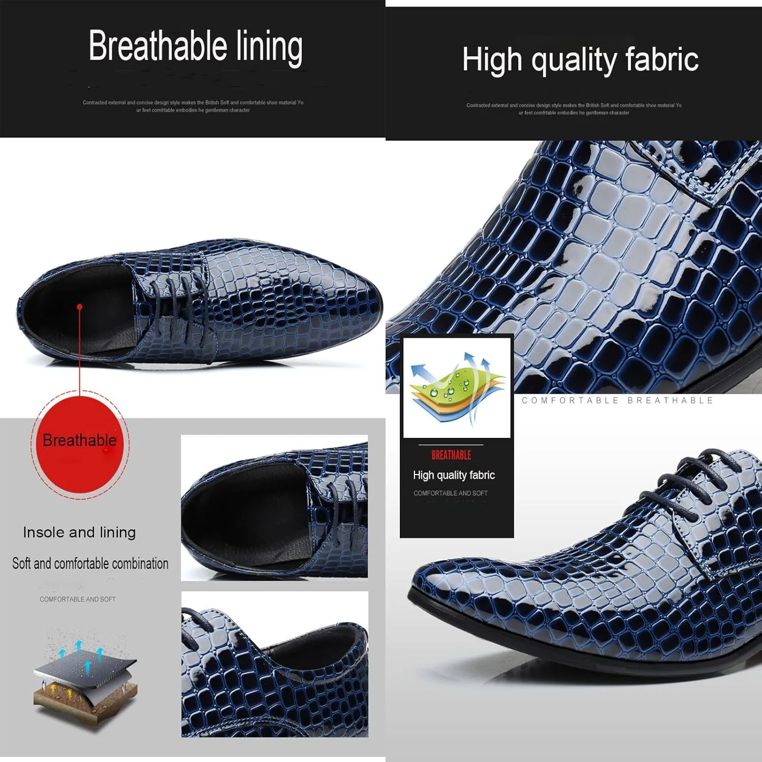 Men's Patterned Pointed Tie Up Business Formal Leather Shoes Classic and Fashionable Oxford Patent Leather Dress Leather Shoes