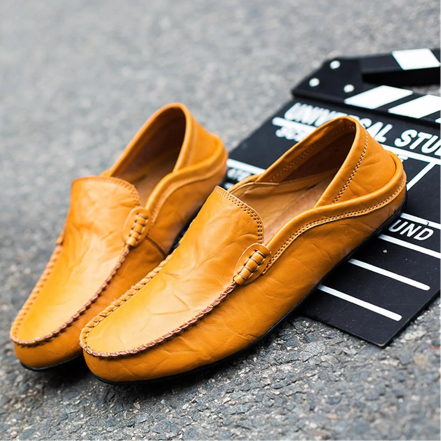 Men's Premium Genuine Leather Casual Slip on Loafers Breathable Driving Shoes Fashion Slipper