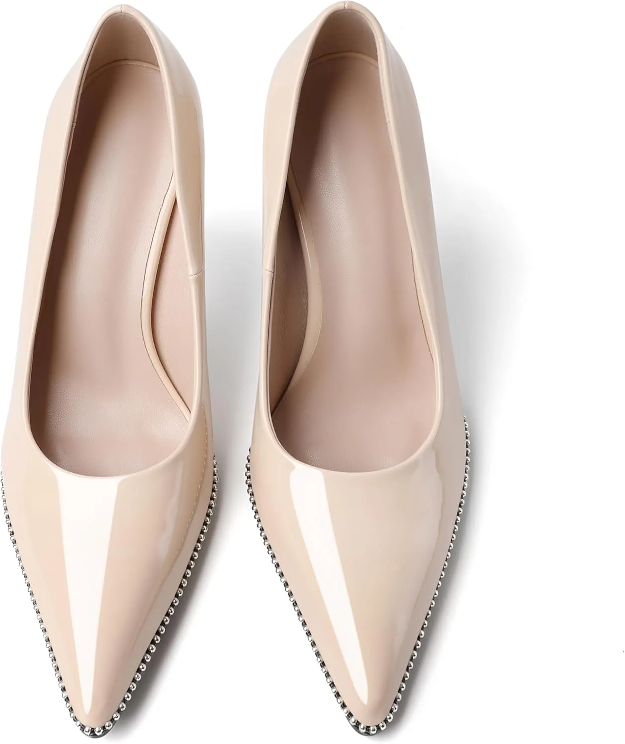 Mettesally Women's Stiletto High Heels Slip on Pumps Closed Pointed Toe Beaded Pump Shoes Casual Party Dress Shoes 3.5 Inch