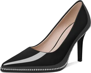 Mettesally Women's Stiletto High Heels Slip on Pumps Closed Pointed Toe Beaded Pump Shoes Casual Party Dress Shoes 3.5 Inch
