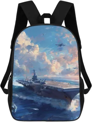 Military USS Battleships Funny 17 Inch Backpack Multipurpose Shoulders Daypack Laptop Bag for Travel Hiking Camping 12.5 X 17 X 5.5 Inch