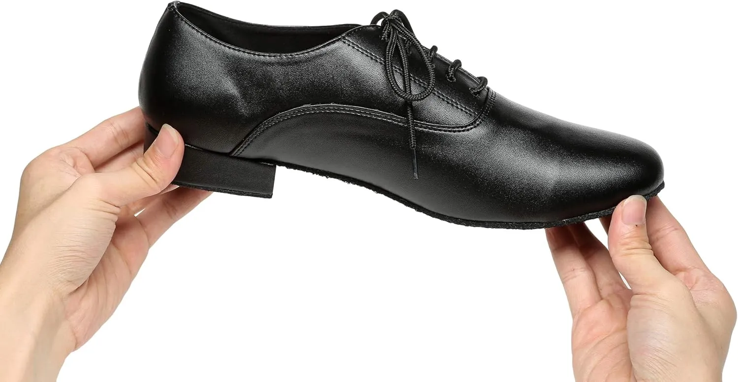 Minishion Dancing Shoes for Men 1" Standard Heel Leather Ballroom Dance Shoes