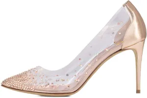 miss left Womens Closed Pointy Toe Stiletto Heel Pumps Mid High Heeled Slip On Rhinestones Shoes for Daily Party Ballroom Size 4-16 US
