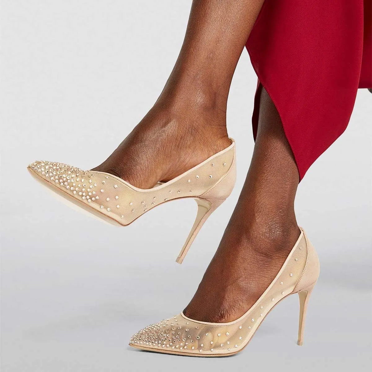 miss left Womens Closed Pointy Toe Stiletto Heel Pumps Mid High Heeled Slip On Rhinestones Shoes for Daily Party Ballroom Size 4-16 US